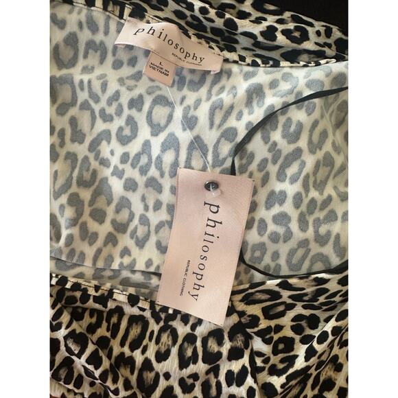 NEW Philosophy Faux Wrap Surplice Leopard Print Short Sleeve Stretchy Top Large - Picture 8 of 11
